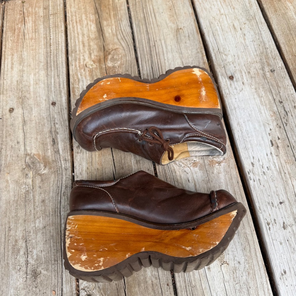 Vtg Bakers Platform Oxford Shoes Womens 7.5/8 Brown Chunky Wood Wedge Y2K 90s - Picture 3 of 10